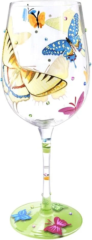 Visita la tienda de NymphFable NymphFable Copa de Vino Pintada a Mano Mariposas Coloridas Copa de Vino Tinto 15 oz para Cumpleaños, Bodas, Fiestas de Compromiso — Vino y mesa festiva