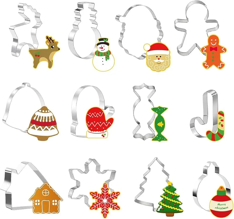 Ourdort 12 moldes cortadores de Navidad, cortadores de galletas de acero inoxidable — Hogar y cocina