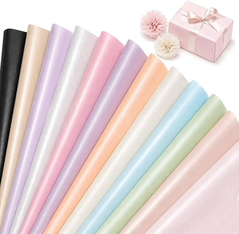 Xltionomix 96 Hojas De Papel Seda De Colores 35x50 Cm, Papel Seda Con Brillo Perla, Material De Embalaje, Papel Artesanal 12 Colores, Relleno Y Papel Regalo, Ideal Para Bricolaje, Fiestas, Cumpleaños Y Bodas — Envoltorio regalo
