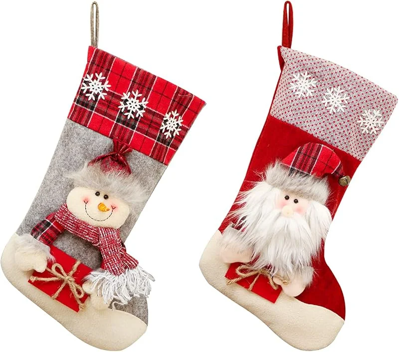 GLAITC Calcetín Navidad 2 piezas Grande Juego Medias de Navidad Bolsa de Regalo Adorno de Navidad Bolsa de Dulces Calcetín de Decoración Navideña para llenar y Colgar para Fiestas Navideñas Familiares — Decoracion Navidad