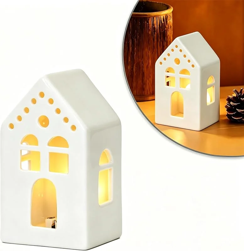 Tyatiyzn Casa LED de Porcelana, Casa Decorativa cerámica, para decoración de Mesa, Fiesta Familiar y decoración. — Adviento y mesa