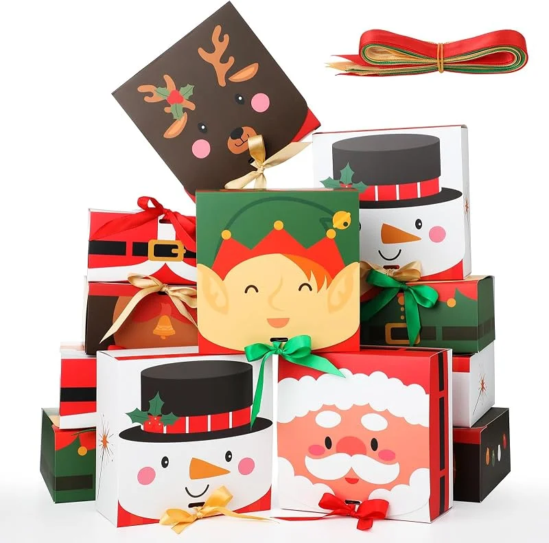Bekeify 12 Piezas Cajas para Tartas de Navidad 17.5x17.5x8 CM Caja de Cartón con Cinta Cajas de Galletas Caja de Regalo Fiestas Navideñas para Cupcakes Dulces Bombones y Postres — Envoltorio regalo