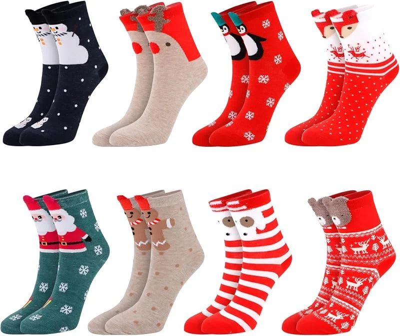 QUMENEY Paquete de 8 pares de calcetines navideños originales y cálidos de — Decoracion Navidad