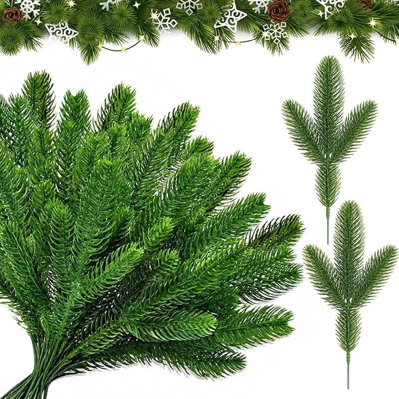 Mineup 60pc Ramas de Pino Artificiales Navidad, Ramas de Abeto Navideñas Artificial — Decoracion Navidad