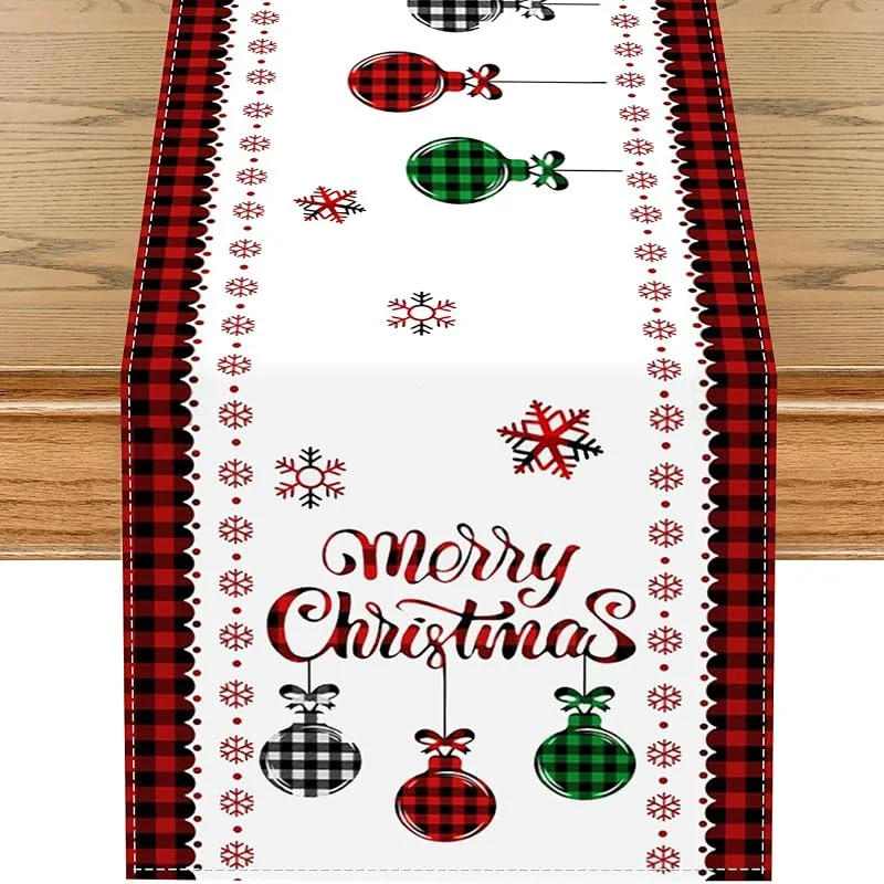 FOSDICK Camino de Mesa Navidad, Camino Mesa Navidad áRbol de Navidads Copos de Nieve, Caminos de Mesa Navideño Rojo Arpillera Lavable Caminos Mesas Navidads para Decoración Mesa de Cena Navidads — Hogar y cocina