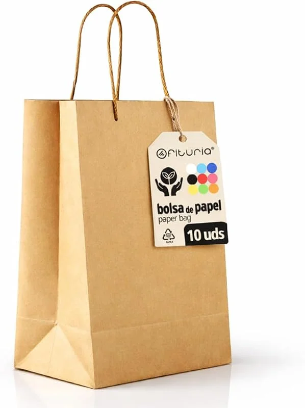 Visita la tienda de OFITURIA OFITURIA 10 Bolsas de Papel Kraft M con Asa, 24x11x32 cm, para Regalo — Envoltorio regalo