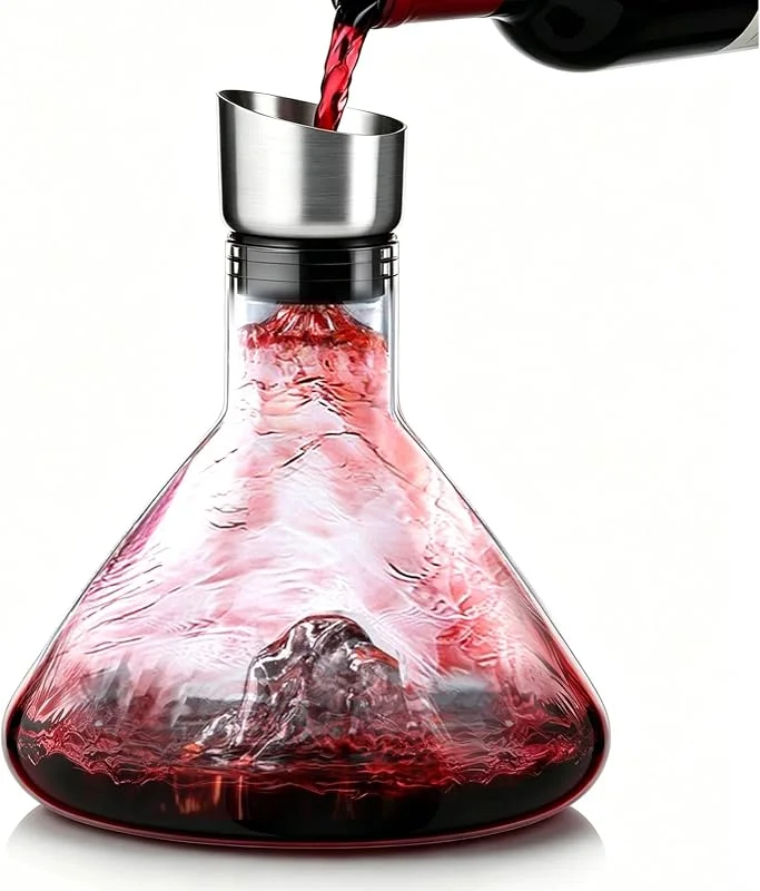 FARYODI Decantador de vino con aireador y filtro integrados, decantador de vino sin goteo, de cristal soplado a mano, 1500 ml, elegante botella decantadora iceberg para vino tinto, vino blanco y amantes del — Vino y mesa festiva