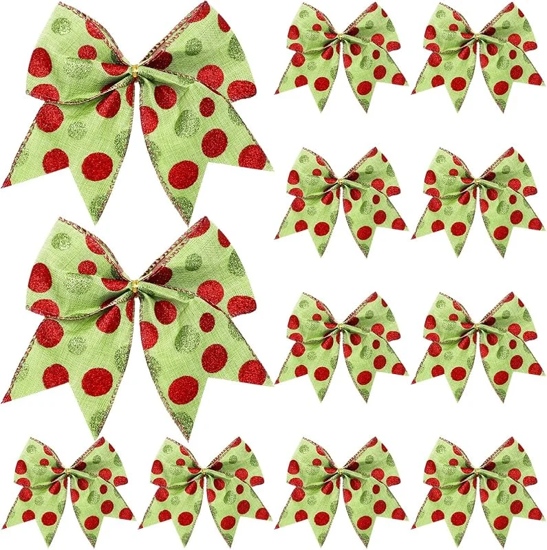 Jetec 12 Lazos de Navidad Rojos y Verdes de 6 Pulgadas, Grandes Coronas de Navidad, Lazos de Elfo de Navidad, Lazos de Lunares, Adornos para guirnaldas, Bodas, Fiestas (patrón de Purpurina) — Envoltorio regalo