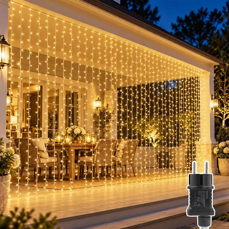 A.bigwhale Cortina de luces 6x3m, 600 LED, cadenas de luces LED para exterior e interior con enchufe — Luces Navidad