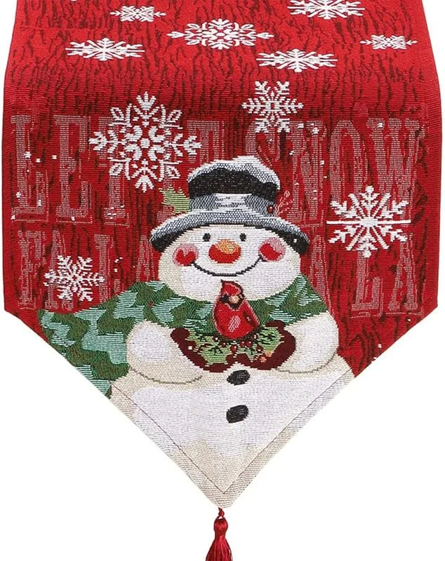 BigCheer Camino de Mesa con Borlas Navidad Mantel para Mesa para Decoración de Mesa Navideña Nochebuenas Lavable Camino de Mesa de Comedor Corredor Mesa Mantel Festivo de Navidad 33 x 180 cm — Hogar y cocina