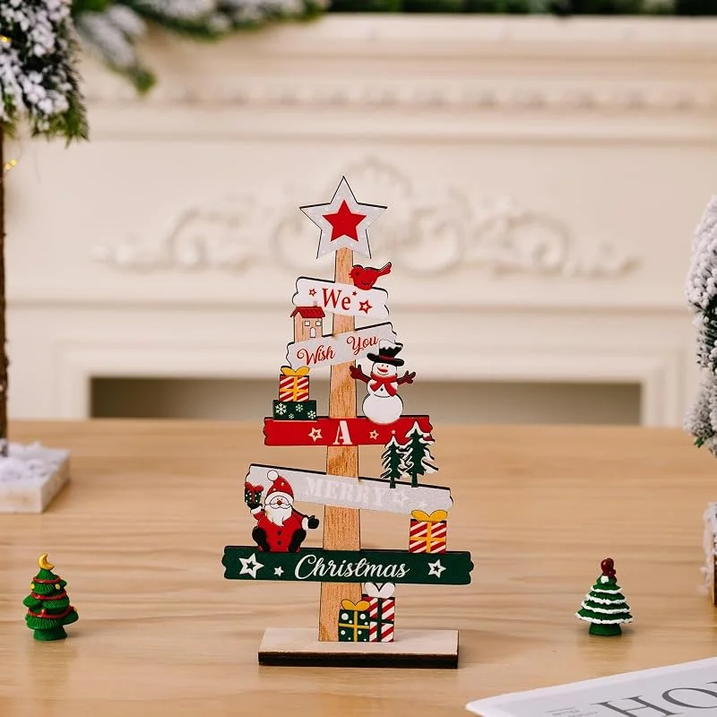 Decoración de mesa de árbol de Navidad, figura de Navidad coleccionable con Papá Noel, muñeco de nieve y detalles de regalo, centro de mesa para decoración navideña del hogar — Decoracion Navidad