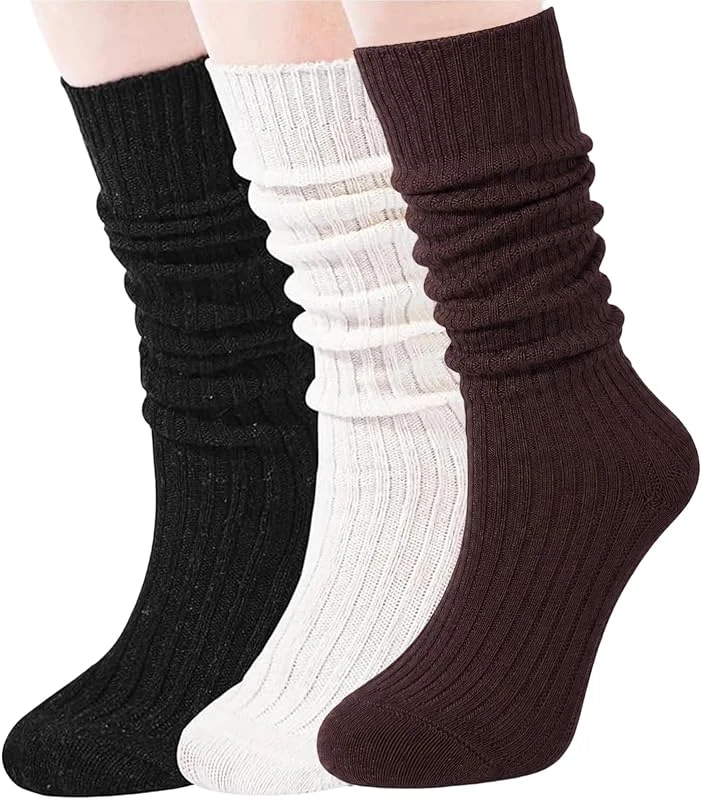 Visita la tienda de Moon Wood Moon Wood 3 pares Calcetines Térmicos Mujer, Calcetines largos de Lana para OtoñoE Invierno, Efecto Arrugado, Cálido Gruesa de Punto Calcetines altos 35-42 — Ropa Navidad