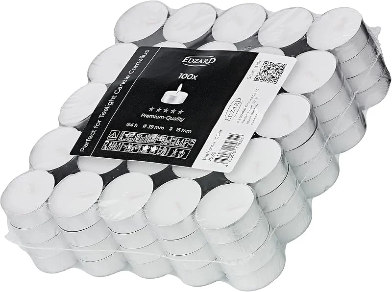 Visita la tienda de EDZARD EDZARD 100 Velas de té (Ø 39 mm), cera premium en cápsula de aluminio — Cena a la luz de velas
