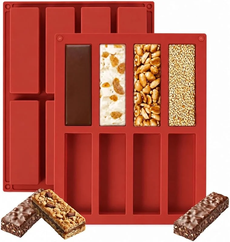 Visita la tienda de YXHZVON YXHZVON 2 PCS Moldes De Barra De Cereal Silicona, Silicona Rectangular Con 8 Cavidades para jabón, barra energética, barra de cereales, creador de barras de chocolate — Hogar y cocina