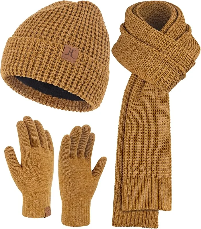 Zasfou - Conjunto de gorro de invierno para hombre, bufanda larga, guantes táctiles, con gorro forrado polar cálido, regalo para hombre — Ropa Navidad