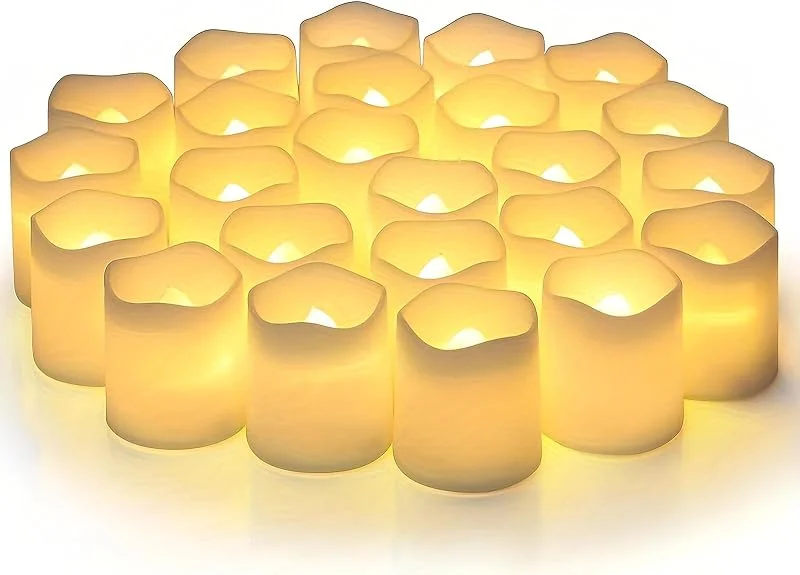 ChaneeHann 24 Velas Votivas Sin Llama, Funciona con Pilas, Velas Eléctricas Parpadeantes a Granel Velas Artificiales, para Bodas, Fiestas, Vacaciones, Decoración del Hogar al Aire Libre — Luces Navidad