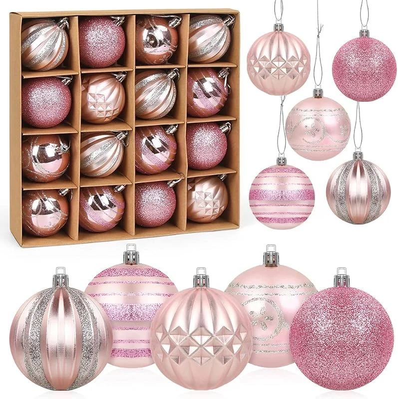 Meleager Bolas de Navidad Rosa Oro, Bolas de Navidad Grandes 6cm, Adornos árbol de Navidad 16PCS, Navidad Esferas de Plastico, Pintado Bolas Adornos, Decoraciones para Festivales — Decoracion Navidad