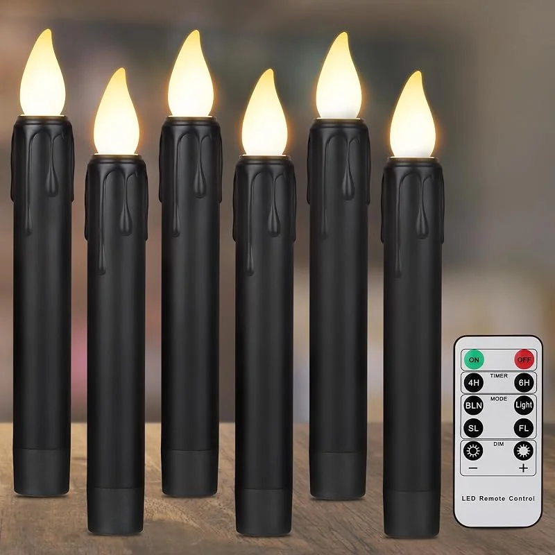 Visita la tienda de ZIYOUDOLI Velas LED con mando a distancia, parpadeantes con pilas, luces LED lumínticas, cálidas 3D, 6 unidades, color negro para comedor, dormitorio, salón, chimenea, cita romántica… — Cena a la luz de velas