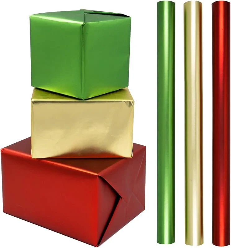 HJYODY 3 rollos de papel de regalo mate, 43 cm x 3 m, papel de regalo de cumpleaños rojo, verde y dorado para bodas, día de San Valentín, cumpleaños, fiestas, decoraciones de regalos de festivales — Envoltorio regalo