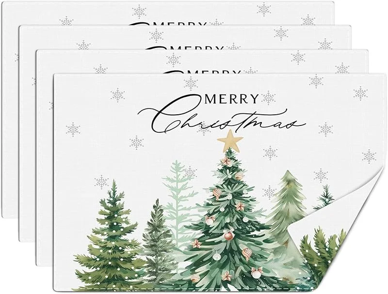 Visita la tienda de comfoyar comfoyar Juego de 4 Manteles Individuales áRbol De Navidad, Salvamanteles Individuales de Manteles Lavables Invierno Copo de Nieve Lino para Cocina Comedor, Fiestas y Decoración de Mesa 30x45cm — Hogar y cocina
