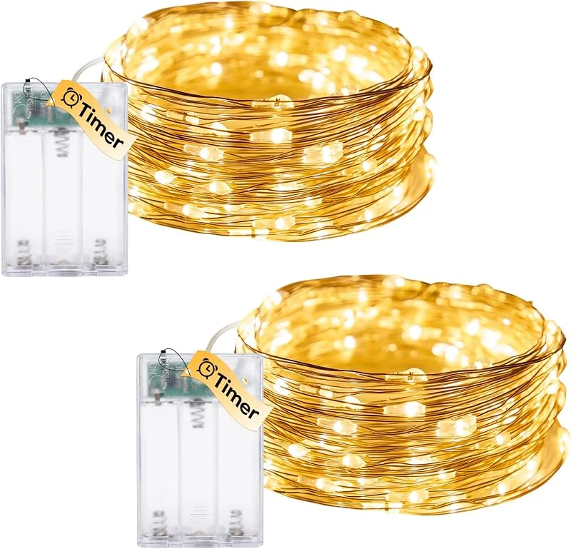 Tacobey 2 Piezas Guirnalda Luces a Pilas, 5m 50 LED, con Temporizador, 3 Modos — Luces Navidad