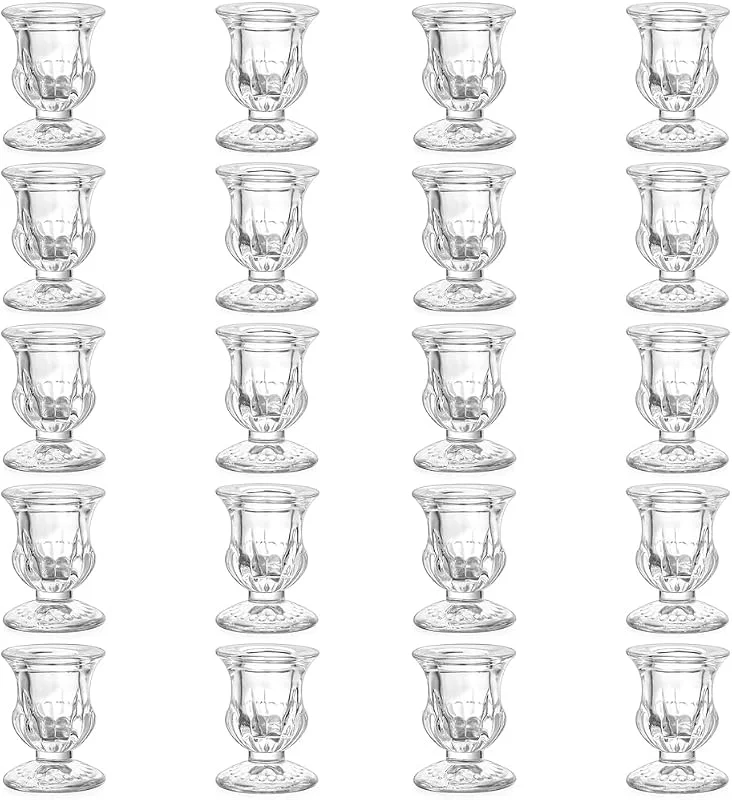 Romadedi Portavelas de cristal cónico, pequeño portavelas transparente a granel, juego de palos de vela de vidrio más gruesos para bodas, fiestas de Navidad, mesa de centro de mesa, 20 piezas — Cena a la luz de velas