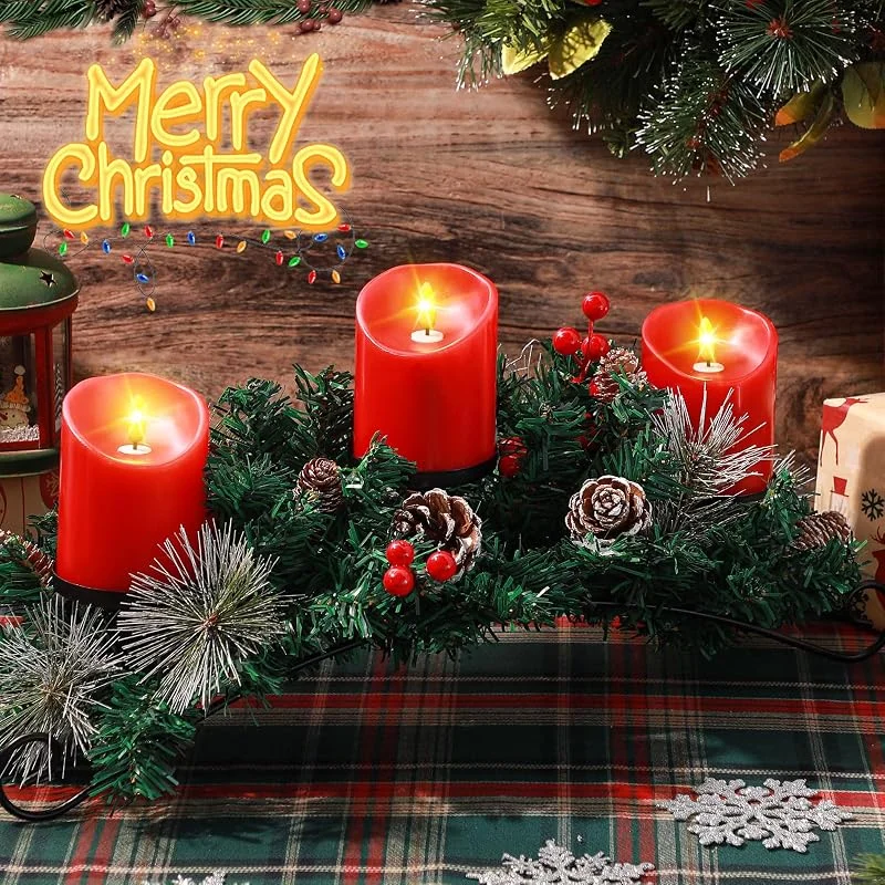Mudder Centro de mesa de Navidad de 20 pulgadas con velas sin llama — Cena a la luz de velas
