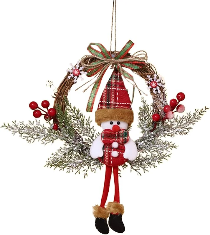 WoRuyKot Corona de Puerta Navideña de 35 CM, Corona Navideña para Ventana, Corona Navideña Trenzada, Corona para Puerta de Bienvenida para Navidad, Corona de Navidad para la Puerta Principal — Decoracion Navidad
