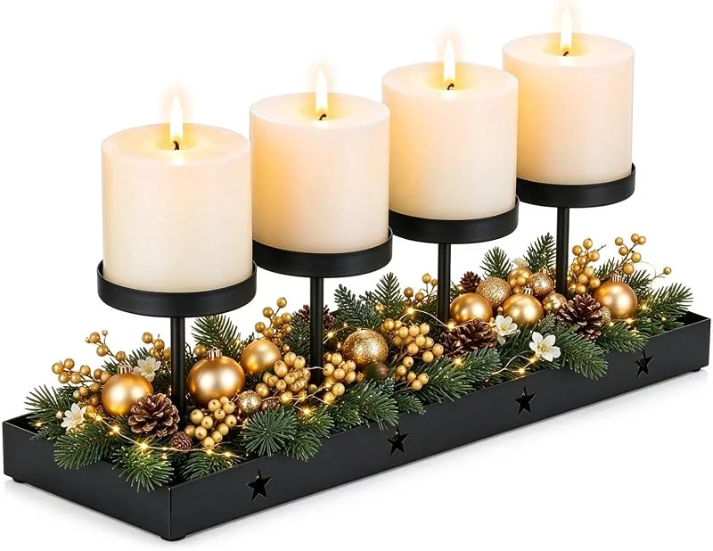 BUERPINKING Adviento alargado, corona de Adviento alargada, metal, 42 cm — Adviento y mesa