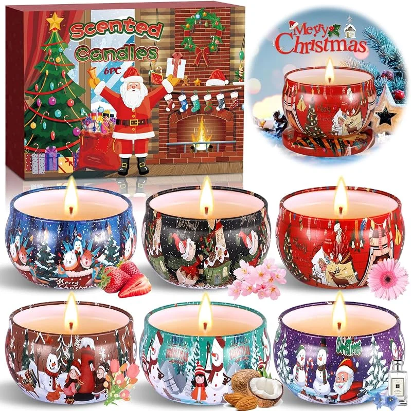 ENCOUN Velas Aromáticas Navidad, 6Pcs Velas Perfumadas, Velas Aromaticas para Regalo, 100% Cera de Soja Natural Vela Aromatica, Navidad Velas Perfumadas para Aniversario Día, Madre Día de San Valentín — Cena a la luz de velas