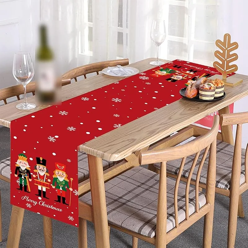 Camino de mesa de Navidad de 4 estilos, 180 x 35 cm, diseño de copo de nieve, bandera, hogar, fiesta, comedor, decoración de soldado — Adviento y mesa