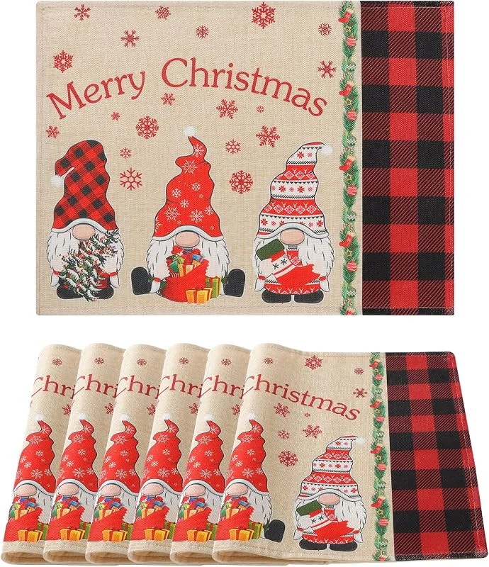Weldomcor Manteles Individuales de Navidad, Manteles Individuales Lavables Juego de 6, Individuales Antideslizantes Rectangular Navidad para el Hogar Restaurante Mesa de Comedor, 45 x 33 cm — Hogar y cocina