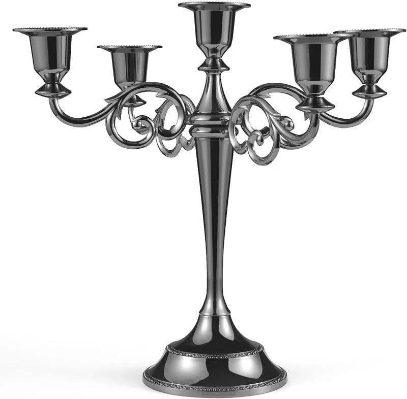 URHELP Juego de 5 candelabros de 27 cm de altura, 2, 2 cm de diámetro, color negro — Cena a la luz de velas