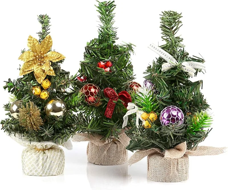 Kesote 3 Piezas Mini Árbol de Navidad Artificial 20 x 11cm, Arbolito de Navidad Decoración del Mesa para Casa, Tienda, Oficina — Decoracion Navidad