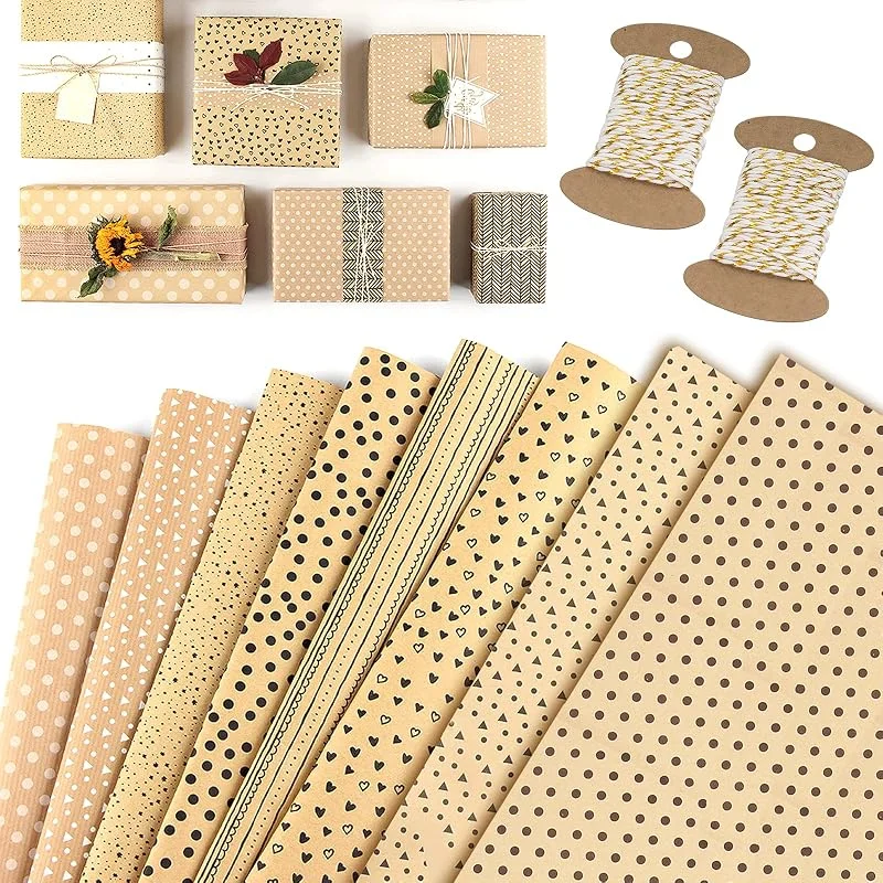 GmeDhc Papel de Regalo Kraft Vintage, 8 Piezas Rollo Decorado — Envoltorio regalo