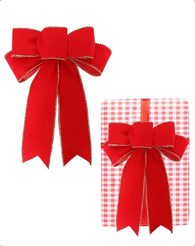 SanKristo 20 x 24 cm Grandes Rojos Lazos Terciopelo navideños, Arcos Puertas, árboles, Coronas, Embalaje Fiestas, árbol Navidad Chimenea Puerta Entrada Decoraciones Regalos Manualidades cumpleaños — Envoltorio regalo