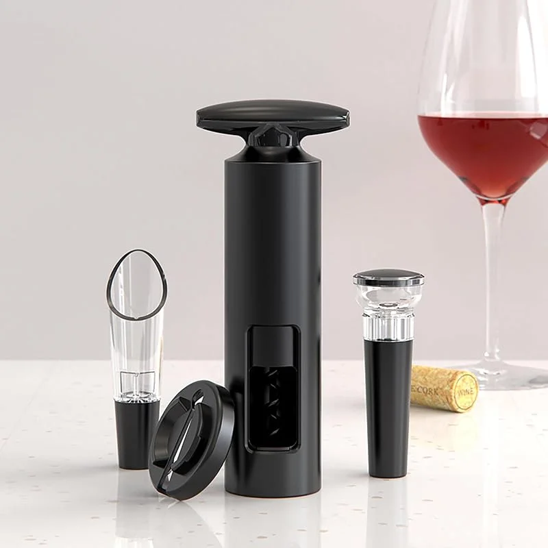 Abrebotellas de vino con cortador de papel de aluminio y base, kit 4 en 1, abridor de vino autoextraíble, sacacorchos de vino Twister de calidad con cortador de papel de aluminio, sacacorchos manual — Vino y mesa festiva