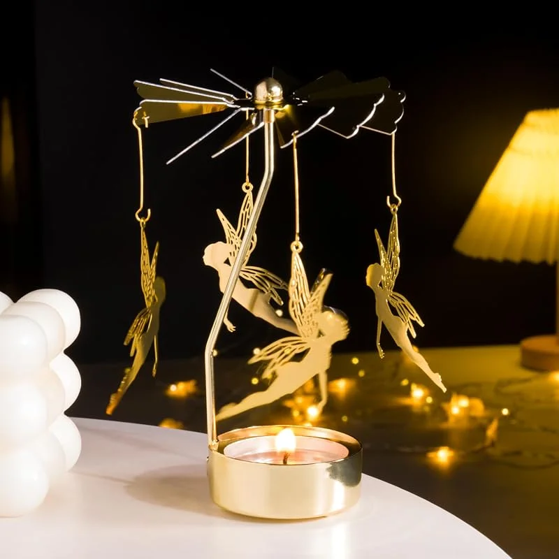 Toptime Portavelas Giratorios, Portavelas de Té de Carrusel en Oro Temáticos de Hadas, Portavelas Metálicos Rotatorios, Accesorios Románticos para Sala de Estar como Centro de Mesa para Navidad, Día d — Decoracion Navidad