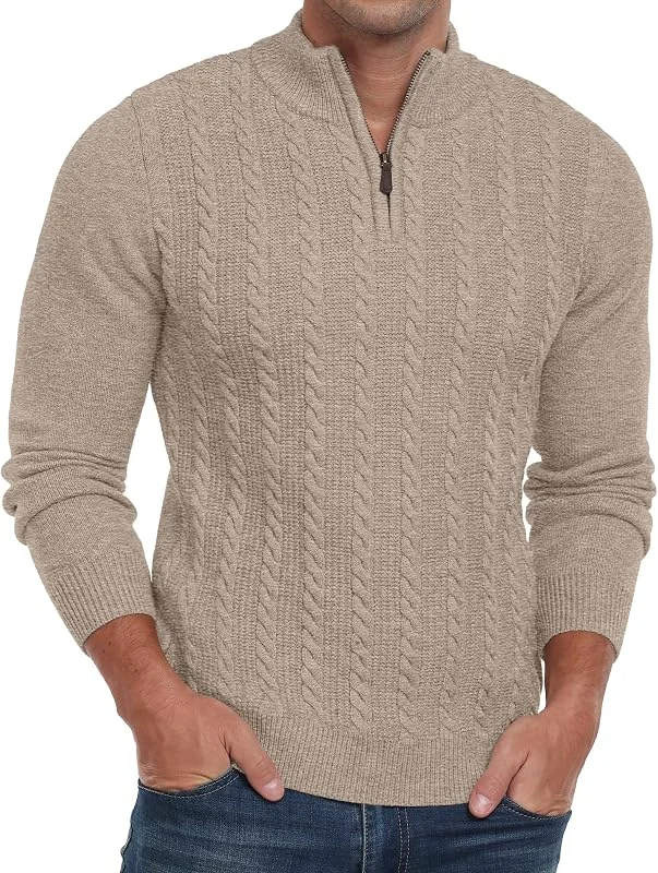 Hisir Jersey de punto trenzado con cremallera para hombre, cuello redondo, manga larga, suéter casual para hombre — Ropa Navidad