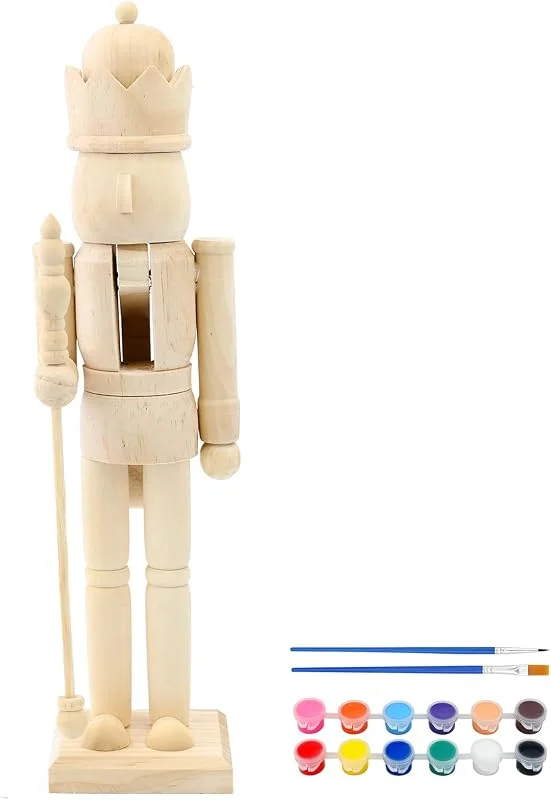 Vidillo Cascanueces de Navidad de Madera 38CM sin pintar en blanco Cascanueces Soldado Figura Cascanueces con la pintura y la pluma para los niños DIY Arte Artesanía Regalo Decoracione Fiestas Hogar (B) — Decoracion Navidad