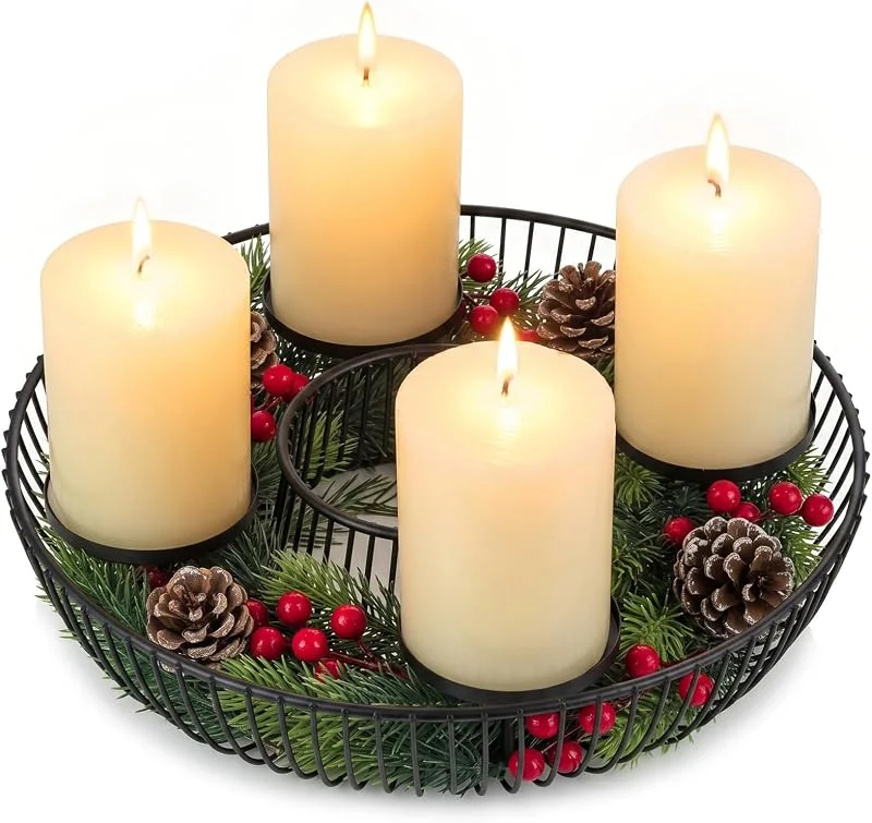 Visita la tienda de Sziqiqi Sziqiqi Corona De Adviento De Metal Negro: Moderna Soporte Redondo Para Candeleros Ø 32cm Para 4 Velas De Pilar - Corona De Adviento Reutilizable Para Decorar Uno Mismo Para Decoración De Mesa Navidad — Adviento y mesa