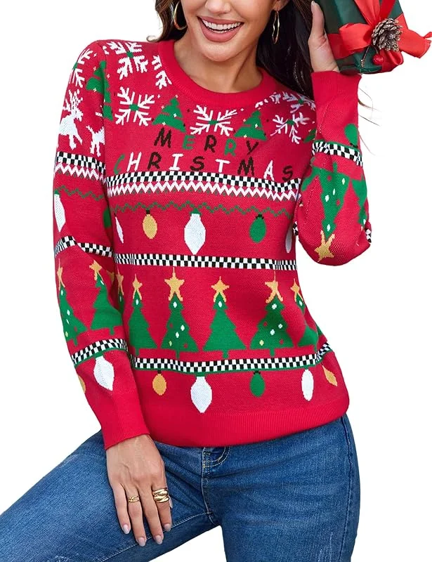 Visita la tienda de Totatuit Totatuit Jersey de Navidad Mujer Cálido Suave Invierno Árboles Luces y Reno — Ropa Navidad