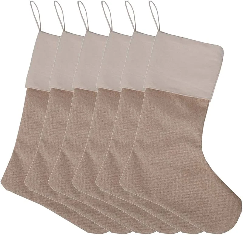 Pveath 6 calcetines de Navidad navideños colgantes de Navidad grandes personalizables de arpillera, calcetines de Navidad hechos a mano, calcetines de yute lavables para regalo para decoraciones bricolaje — Decoracion Navidad