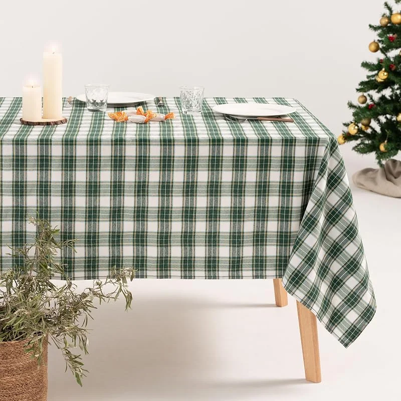 Visita la tienda de GAMUSI GAMUSI Mantel Mesa Rectangular Navidad Tela Cuadro Blanco y Verde Hilo Oro Mesa Comedor Decoración Navideña 140x350 cm Color Verde — Hogar y cocina
