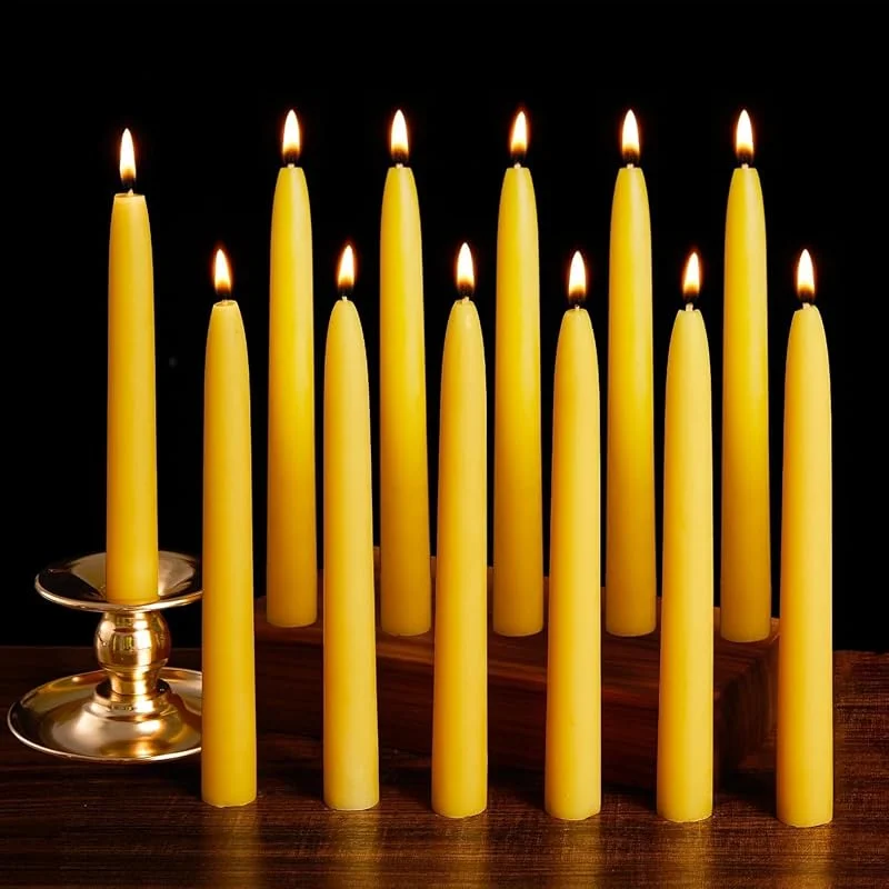 Ashlux Velas de Miel y Cera de Abeja Natural, 12 Unid., Amarillo, 8h — Cena a la luz de velas