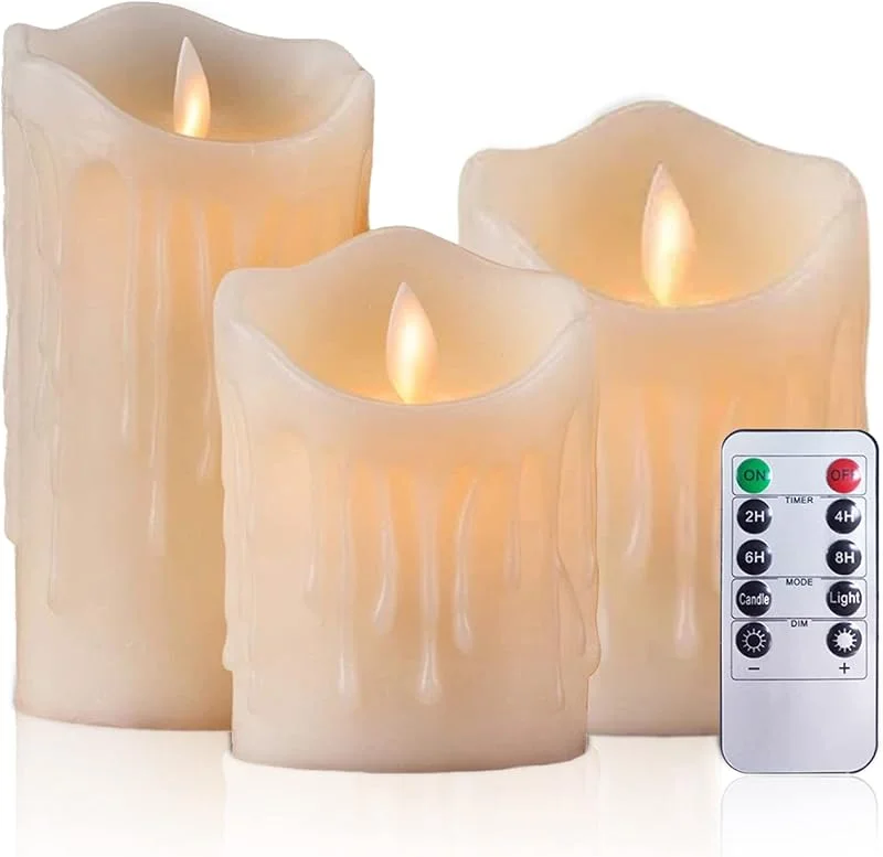 Visita la tienda de AiiBowy LED Velas [3 piezas] Velas sin llama, Velas al aire libre, llama parpadeante, Control remoto, Función de temporización, Ajustar las luces, Navidad, Cumpleaños, Fiestas, bodas - Blanco Lágrima — Luces Navidad