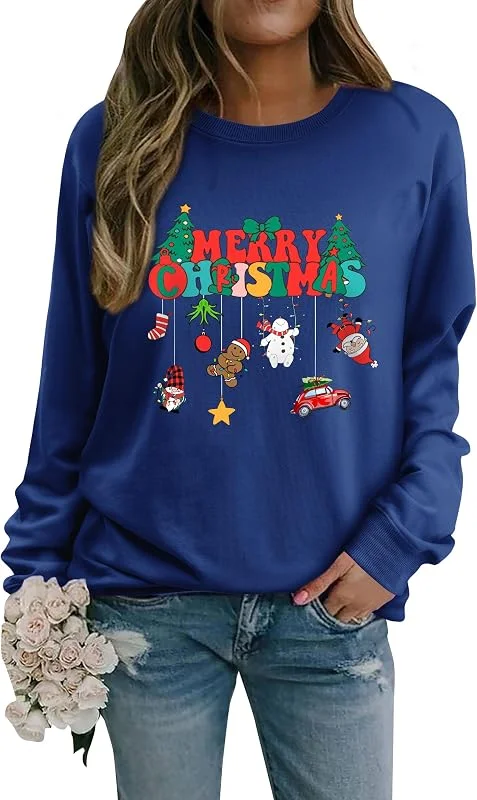 Visita la tienda de WIEIYM WIEIYM Jersey de Navidad para mujer, sudadera de manga larga, cuello redondo, manga larga, suéter de otoño, invierno, árbol de Navidad, estampado navideño, informal, sudadera de Navidad — Ropa Navidad