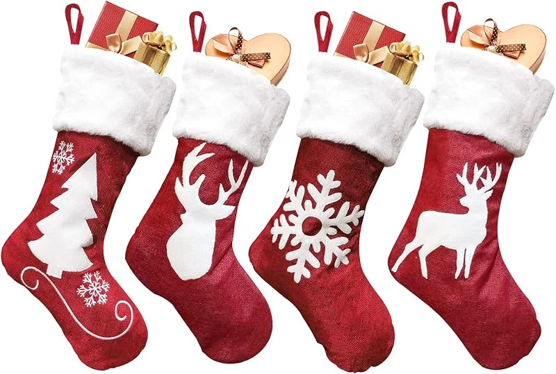 Jodsen Medias de Navidad, 4 piezas Calcetines de Navidad para el árbol de Navidad Chimenea Decoración Calcetines de Navidad de Tamaño Grande Calcetines Decoración Navideña Calcetín de Decoración Navideña — Decoracion Navidad