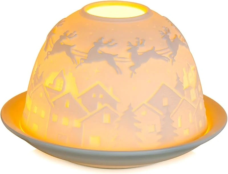 Staymoment Decoración de Navidad para interior de mesa de Navidad: portavelas de cerámica para velas de té de porcelana, decoración navideña, alféizar de ventana, decoración de invierno — Adviento y mesa