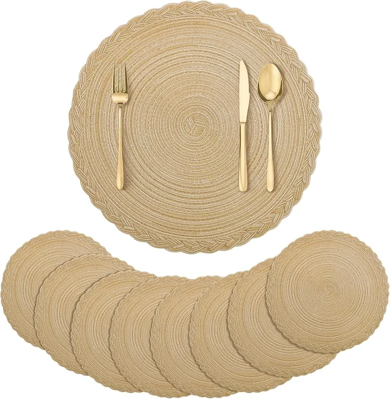 Visita la tienda de fanquare fanquare Manteles Individuales Trenzados Redondos con Patrón de Anillo de Crecimiento Mantel Individual de 8 Piezas con Borde de Encaje Duradero y Antideslizante, Cargadores de Mesa para Fiestas — Hogar y cocina